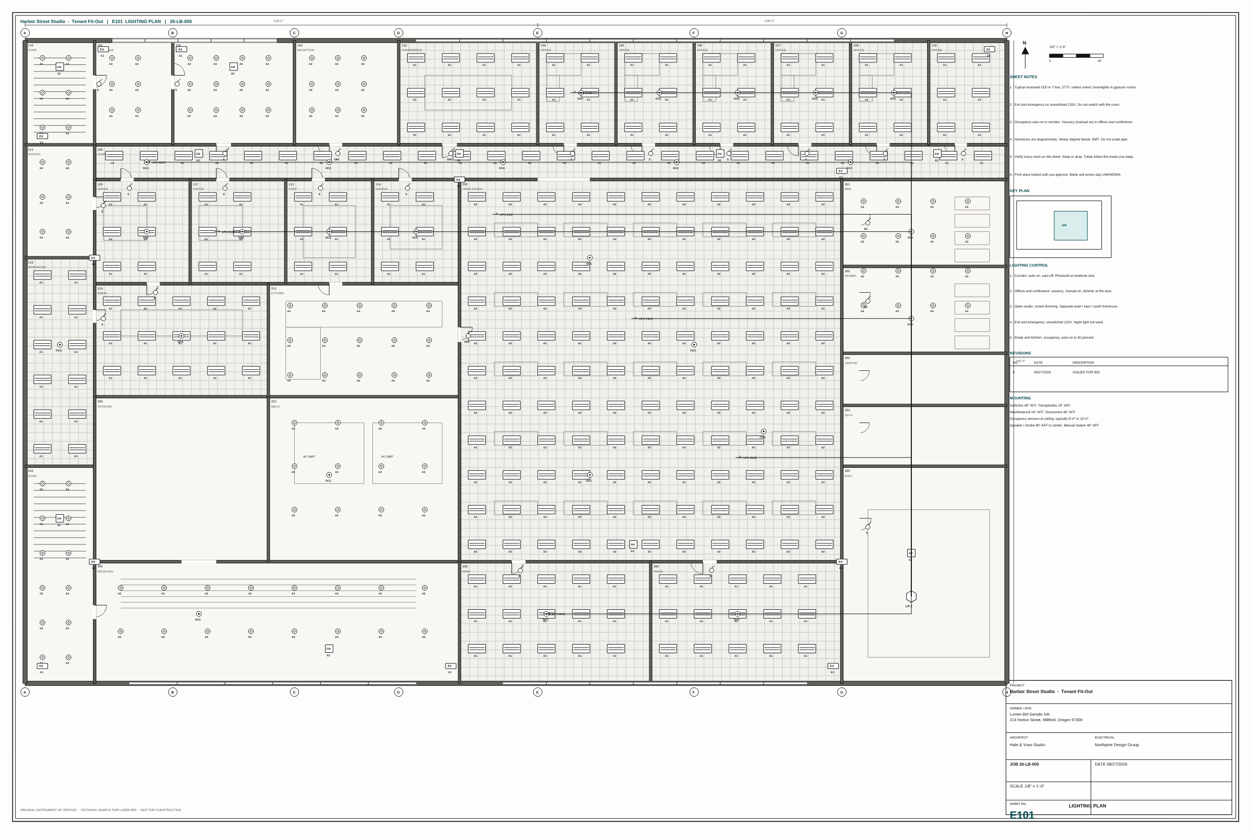 Harbor Street Studio sample lighting plan in Lumen Bid